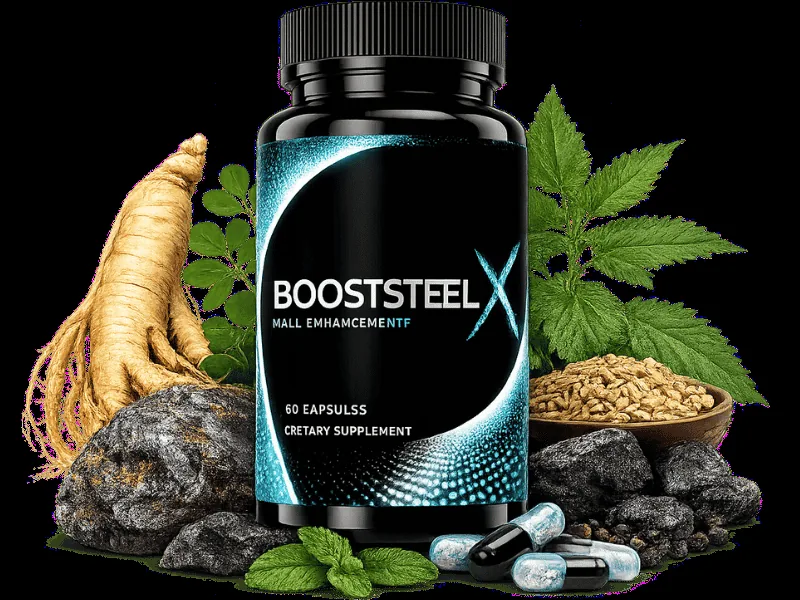 BoostSteelX male vitality supplement bottle with its botanical ingredients