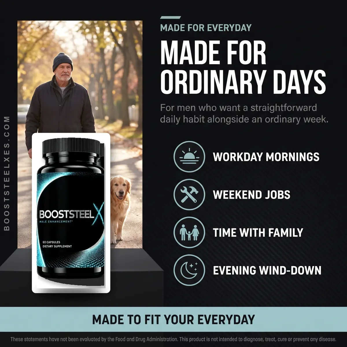 Who BoostSteelX is for: adult men who want a simple daily vitality habit for energy, drive and stamina
